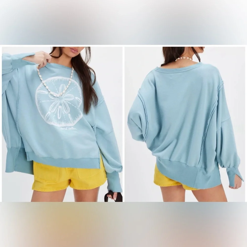 NWOT Free People We The Free Graphic Camden Sweatshirt sand dollar combo M